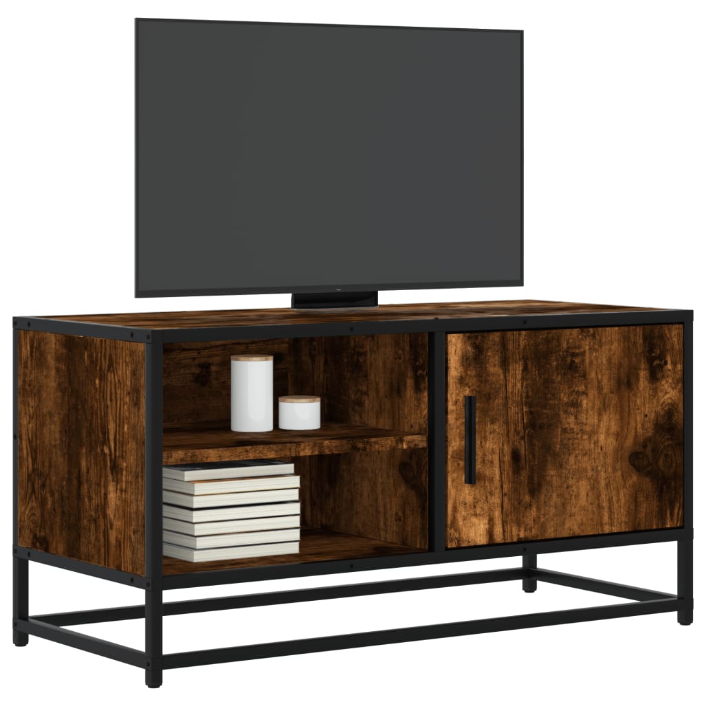 Meuble TV Effet Bois Gris et Noir - 80 cm-Mon Meuble TV-Chêne fumé-14