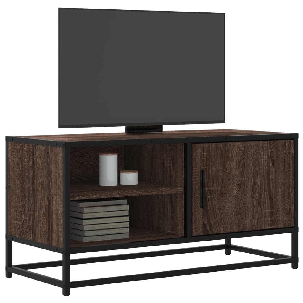 Meuble TV Effet Bois Gris et Noir - 80 cm-Mon Meuble TV-Chêne marron-15