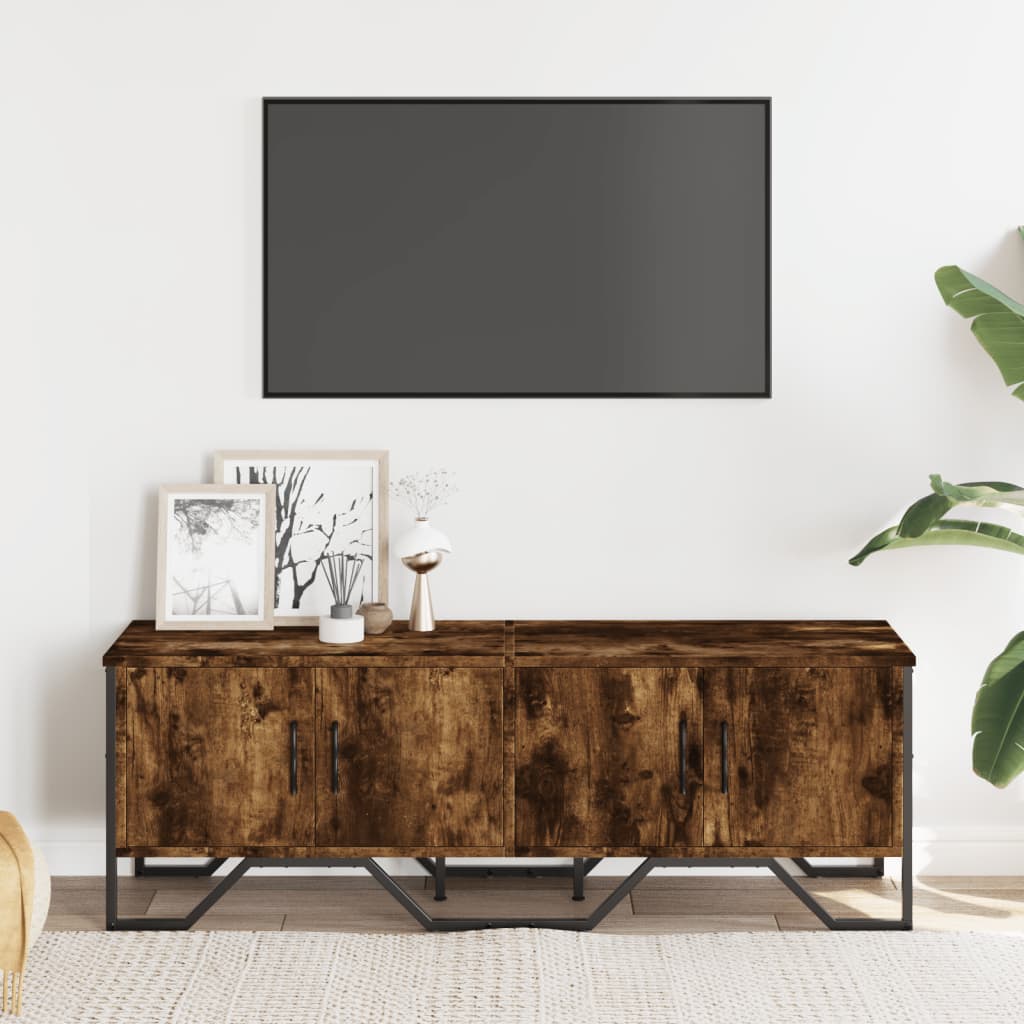 Meuble TV Effet Chêne et Métal Noir - 122 cm-Mon Meuble TV-Chêne marron-1-3