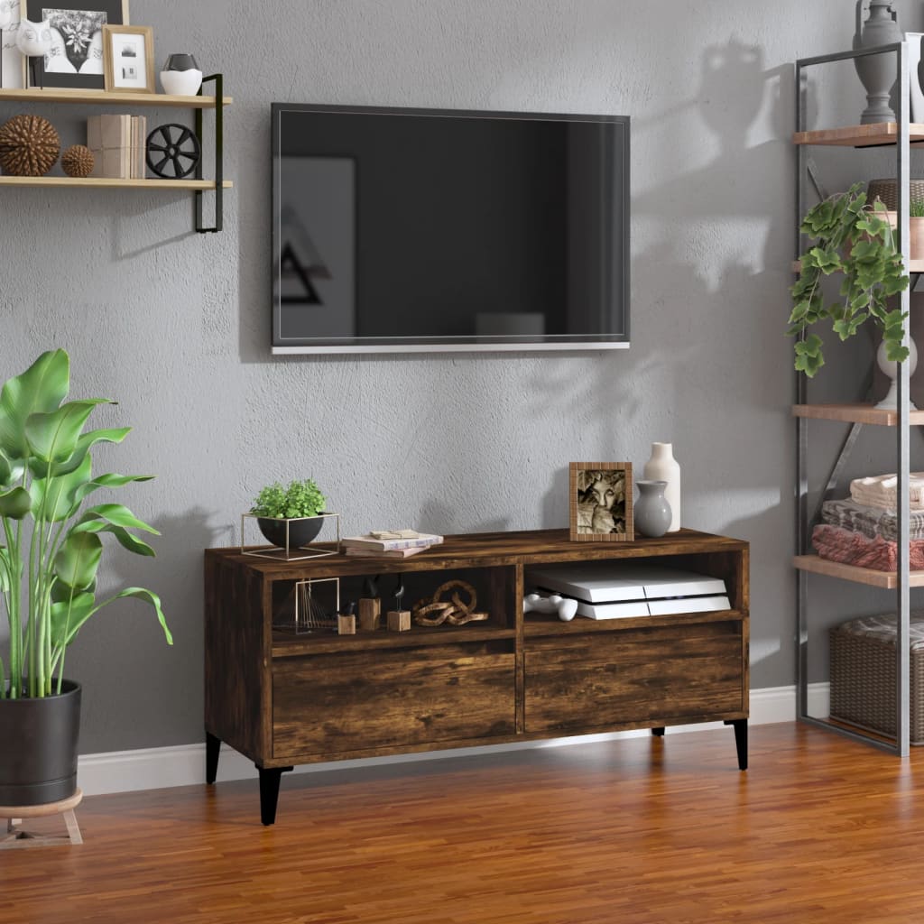 Meuble TV Effet Chêne Fumé et Métal - 100 cm-Mon Meuble TV-2