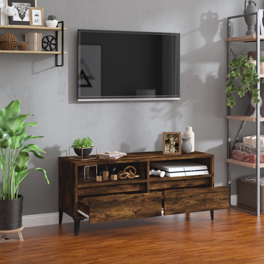 Meuble TV Effet Chêne Fumé et Métal - 100 cm-Mon Meuble TV-3