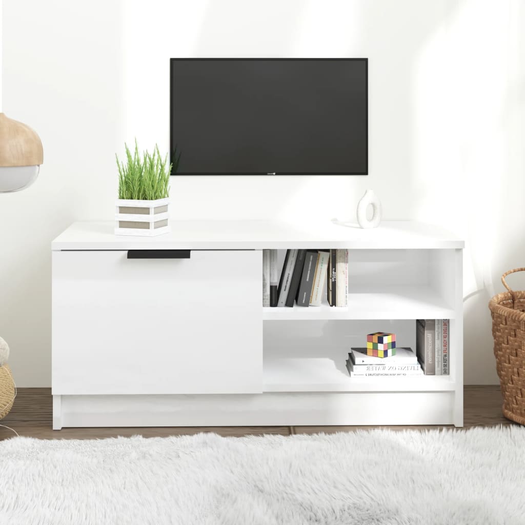 Meuble TV Effet Chêne Naturel - 80 cm-Mon Meuble TV-Blanc brillant-1-19