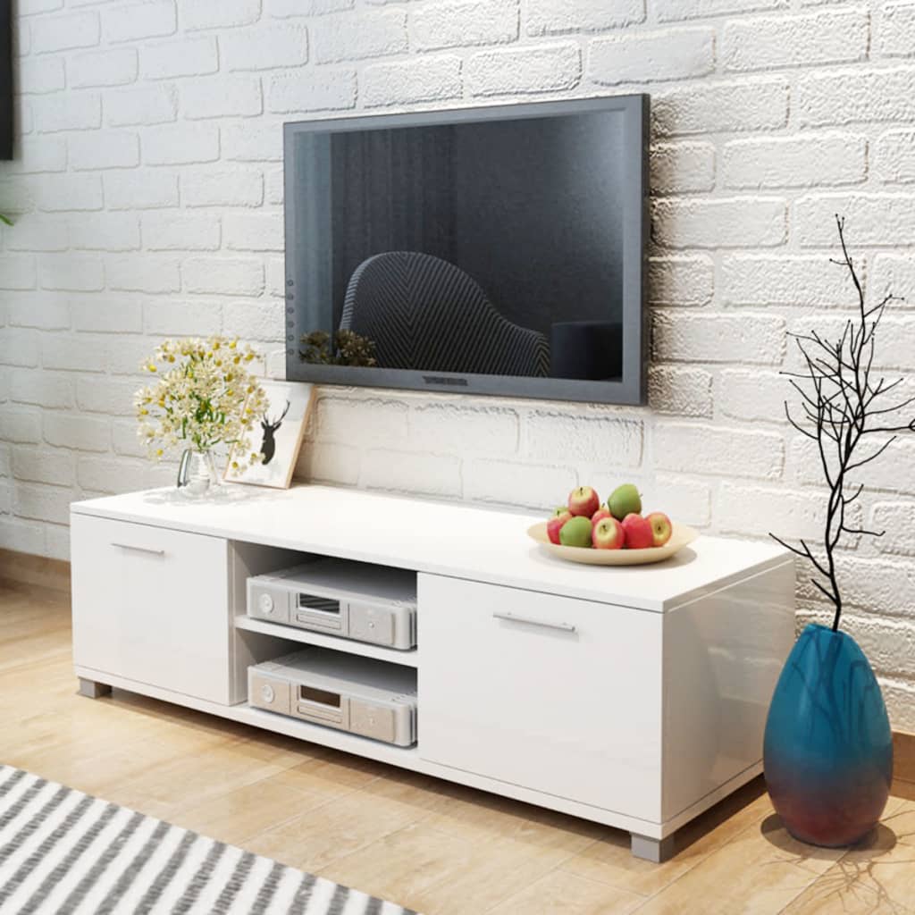 Meuble TV Effet Chêne Sonoma - 120 cm-Mon Meuble TV-Blanc brillant-120 cm-1-9
