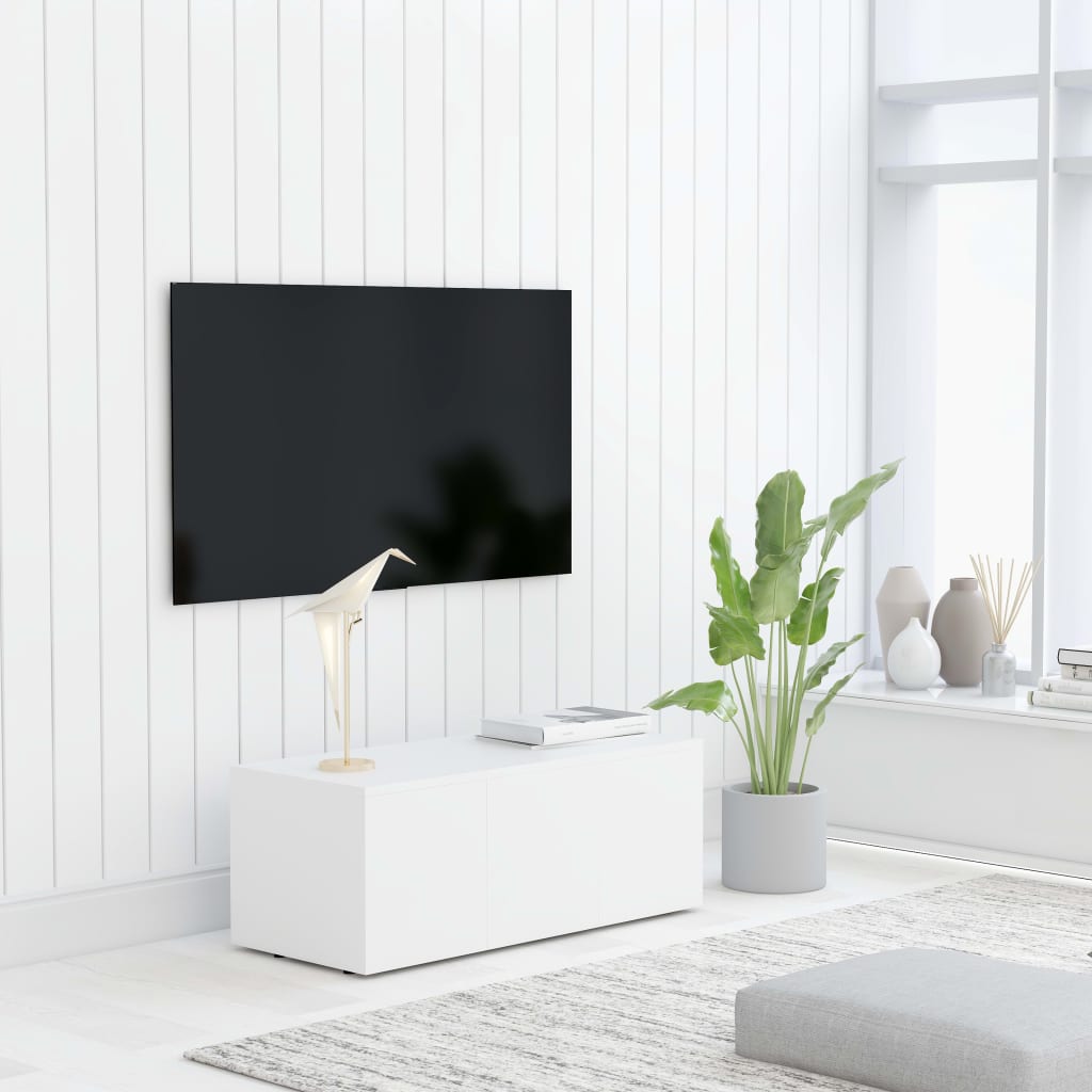 Meuble TV Effet Vieux Bois - Longueur 80 cm-Mon Meuble TV-Blanc-1-11