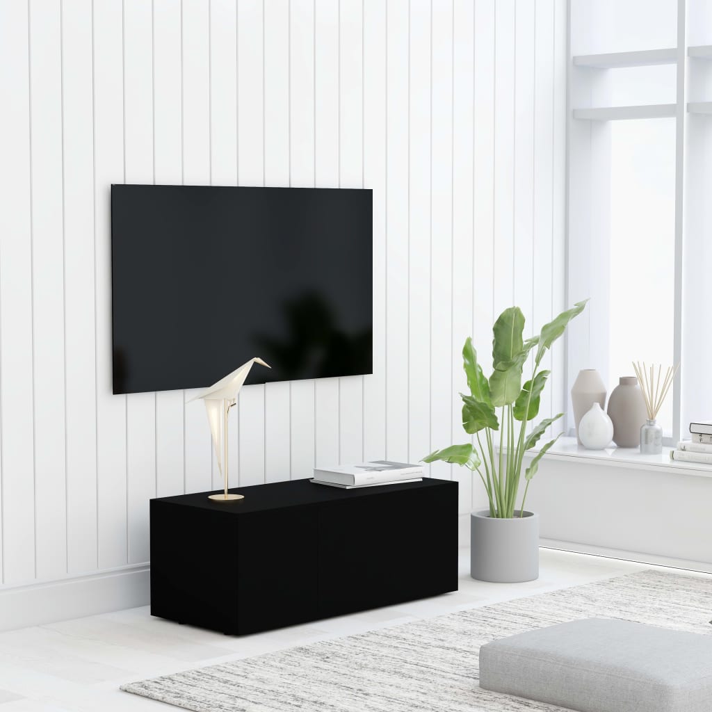 Meuble TV Effet Vieux Bois - Longueur 80 cm-Mon Meuble TV-Noir-1-12