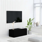 Meuble TV Effet Vieux Bois - Longueur 80 cm-Mon Meuble TV-Noir-1-12