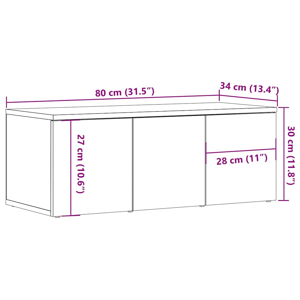 Meuble TV Effet Vieux Bois - Longueur 80 cm-Mon Meuble TV-noir brillant-1-10