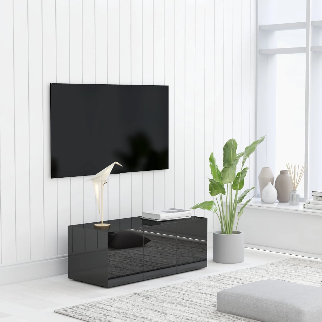Meuble TV Effet Vieux Bois - Longueur 80 cm-Mon Meuble TV-noir brillant-1-15
