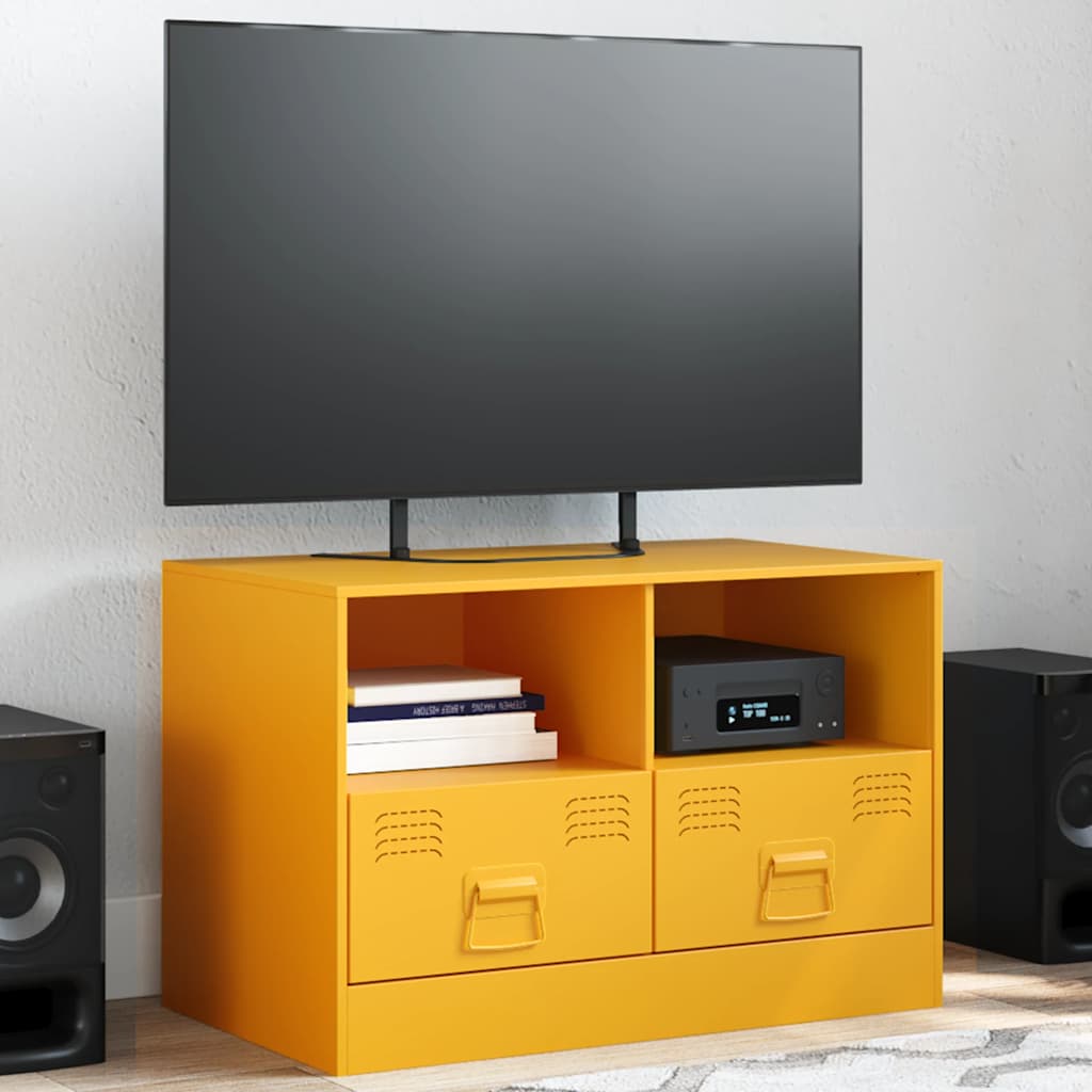 Meuble TV en Acier Couleur Blanc - 2 Pièces-Mon Meuble TV-jaune moutarde-1-14