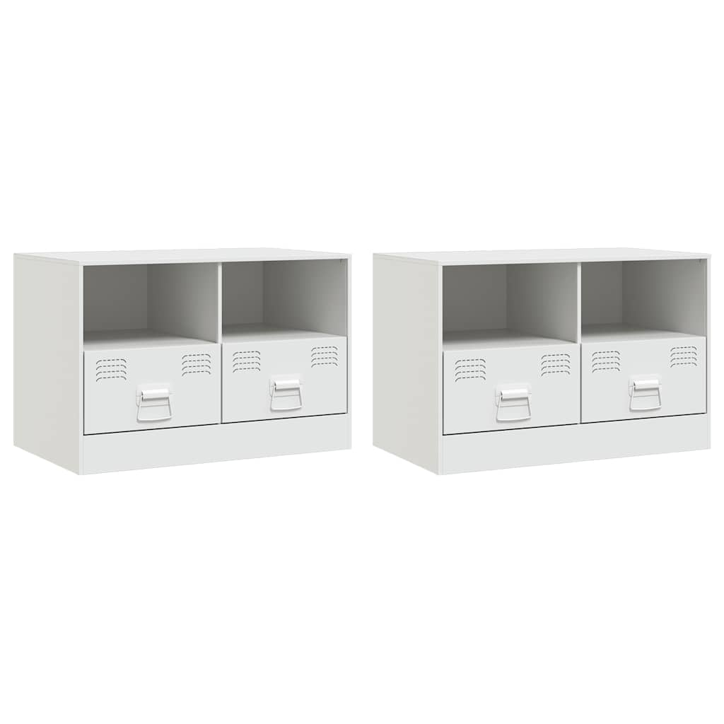 Meuble TV en Acier Couleur Blanc - 2 Pièces-Mon Meuble TV-Noir-1-2