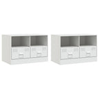 Meuble TV en Acier Couleur Blanc - 2 Pièces-Mon Meuble TV-Noir-1-2