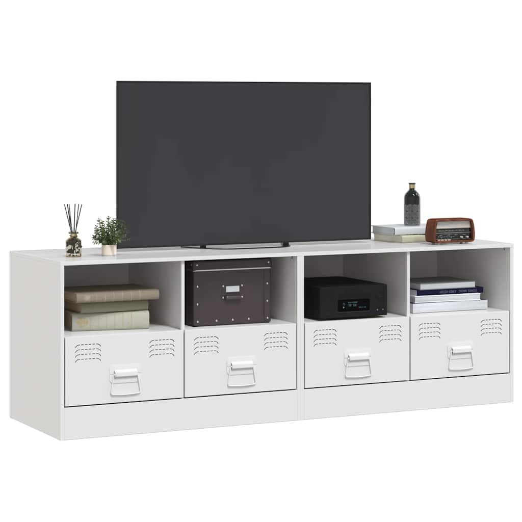 Meuble TV en Acier Couleur Blanc - 2 Pièces-Mon Meuble TV-Noir-1-3