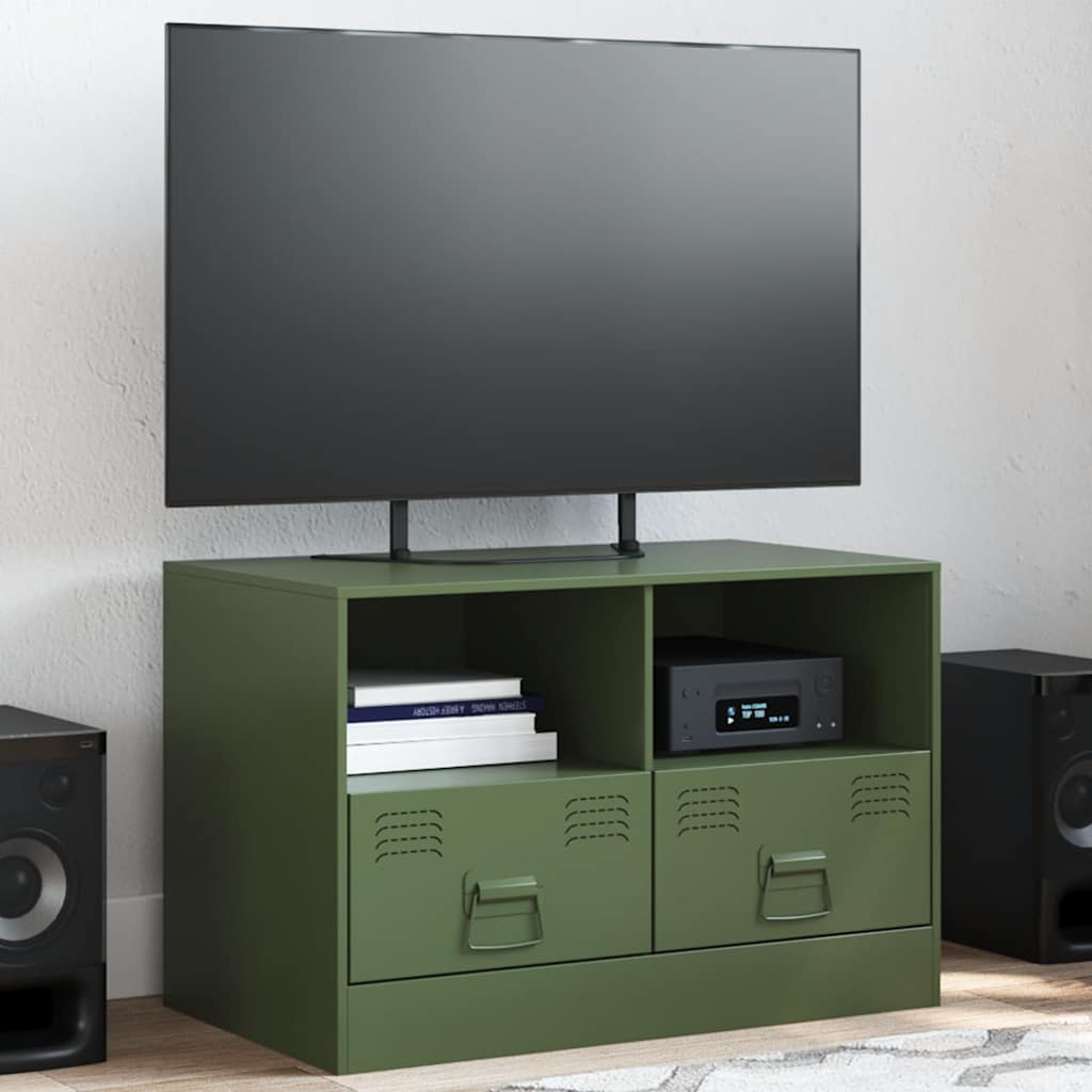 Meuble TV en Acier Couleur Blanc - 2 Pièces-Mon Meuble TV-Vert olive-1-15