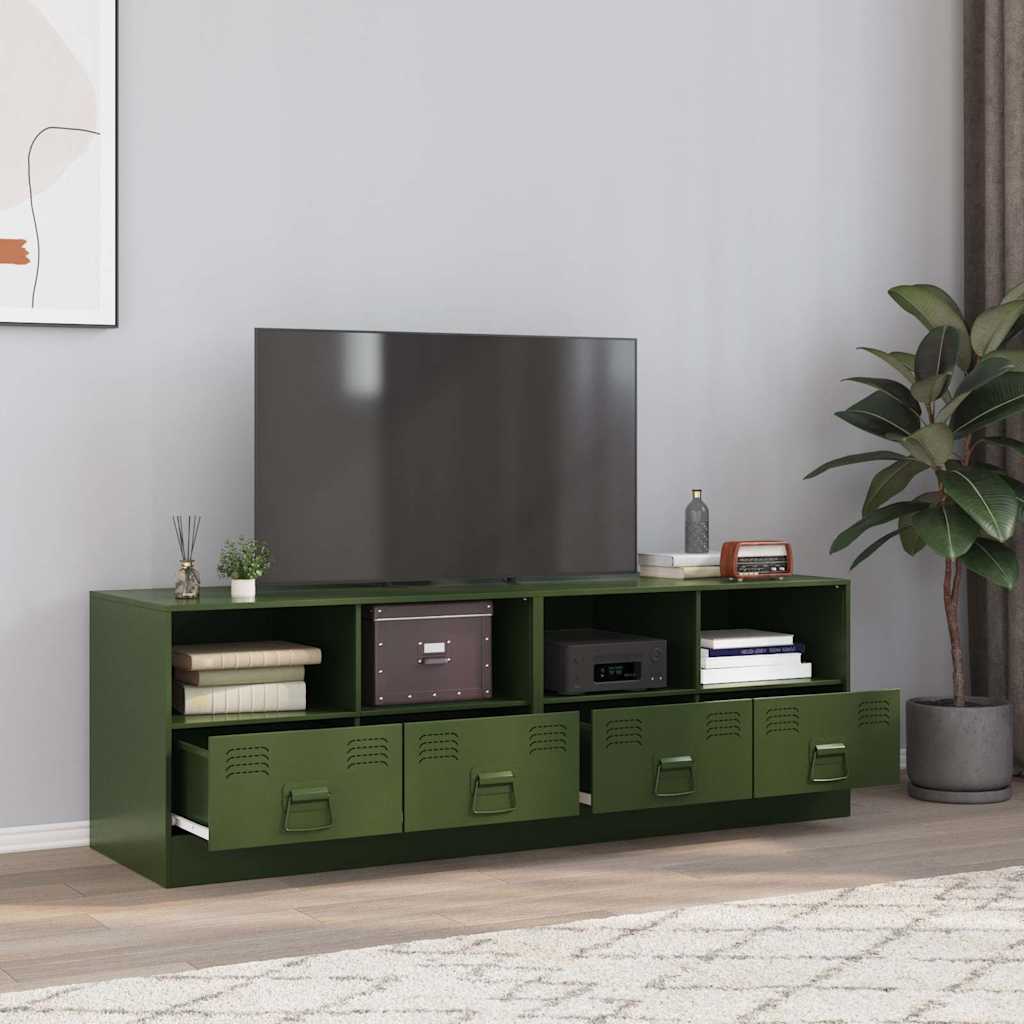 Meuble TV en Acier Couleur Blanc - 2 Pièces-Mon Meuble TV-Vert olive-2-23