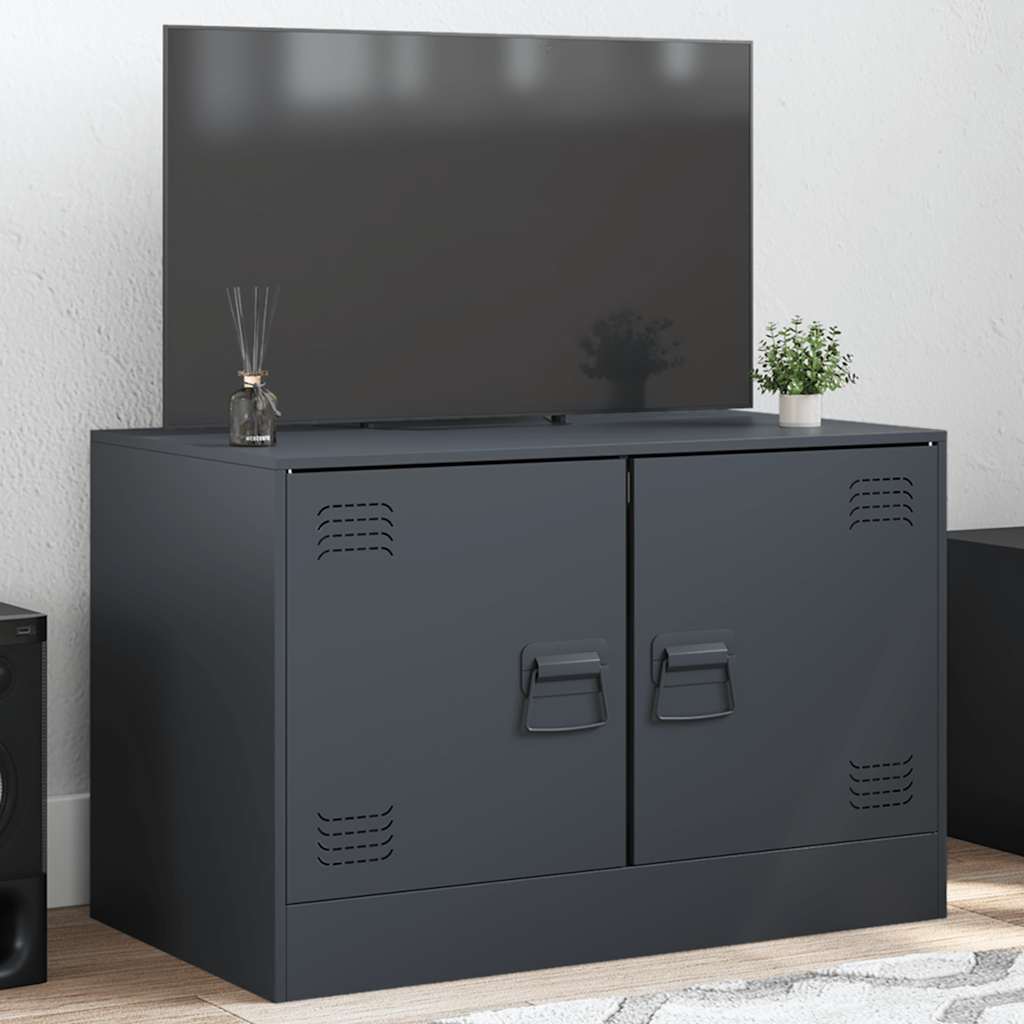 Meuble TV en Acier Design Vert Olive - 67 cm-Mon Meuble TV-Anthracite-1-13