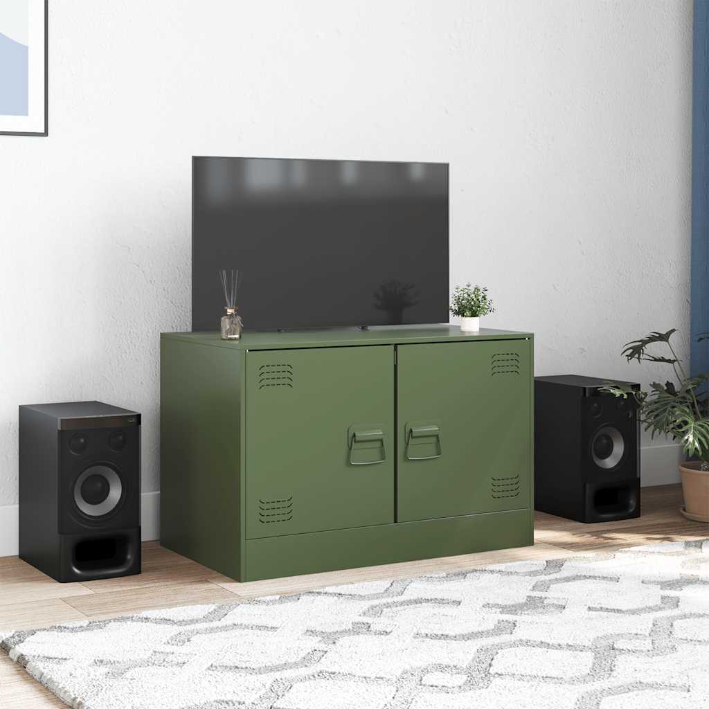 Meuble TV en Acier Design Vert Olive - 67 cm-Mon Meuble TV-Anthracite-1-3