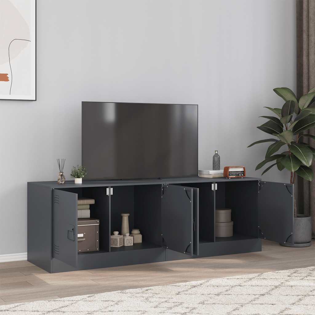 Meuble TV en Acier Design Vert Olive - 67 cm-Mon Meuble TV-Anthracite-2-22