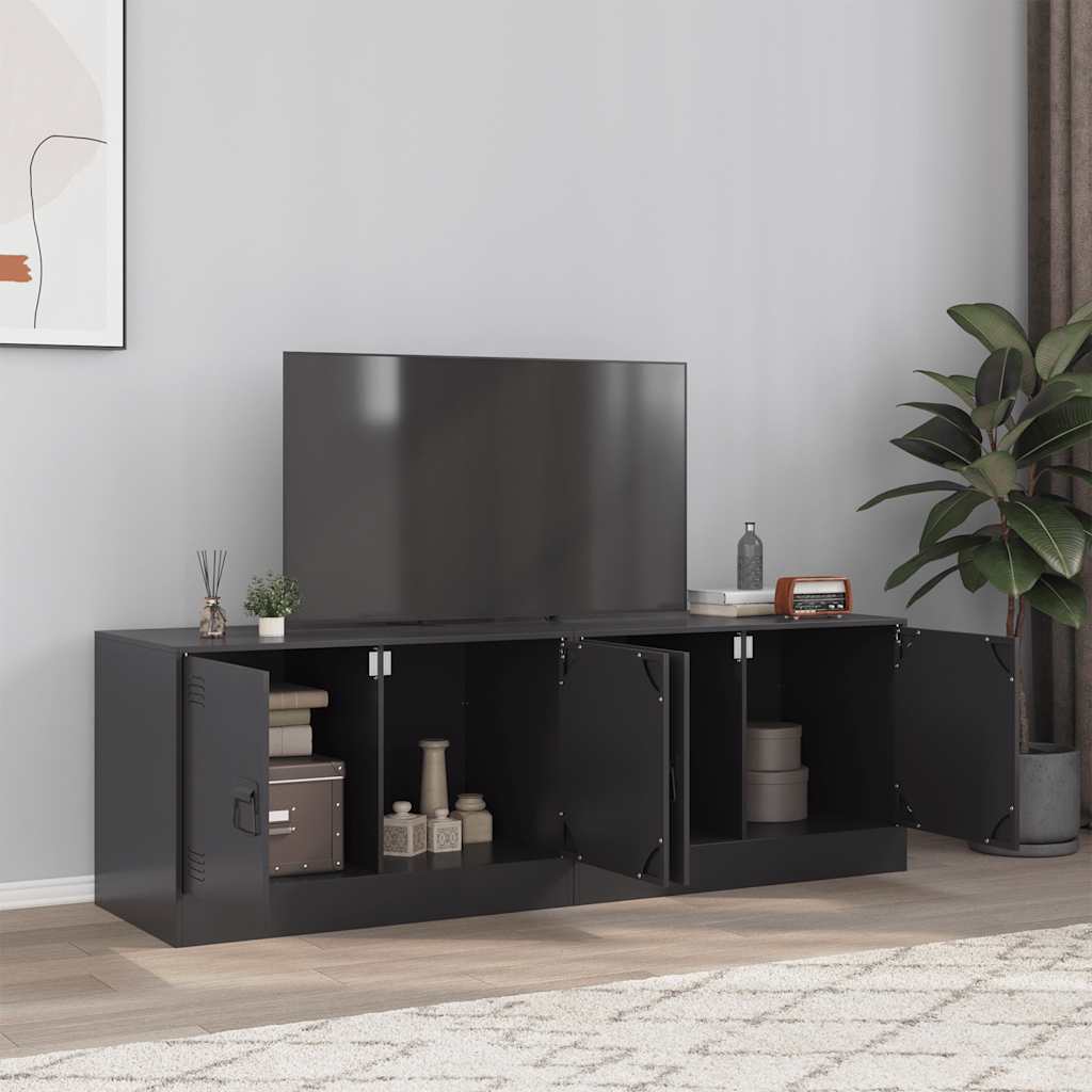 Meuble TV en Acier Design Vert Olive - 67 cm-Mon Meuble TV-Noir-2-23