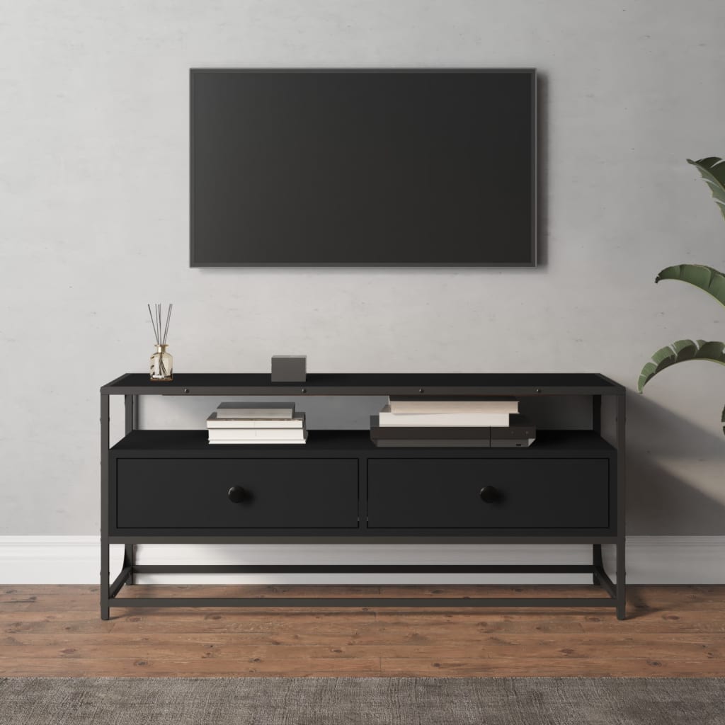 Meuble TV en Acier et Bois Gris - 100 cm-Mon Meuble TV-Noir-100 cm-10