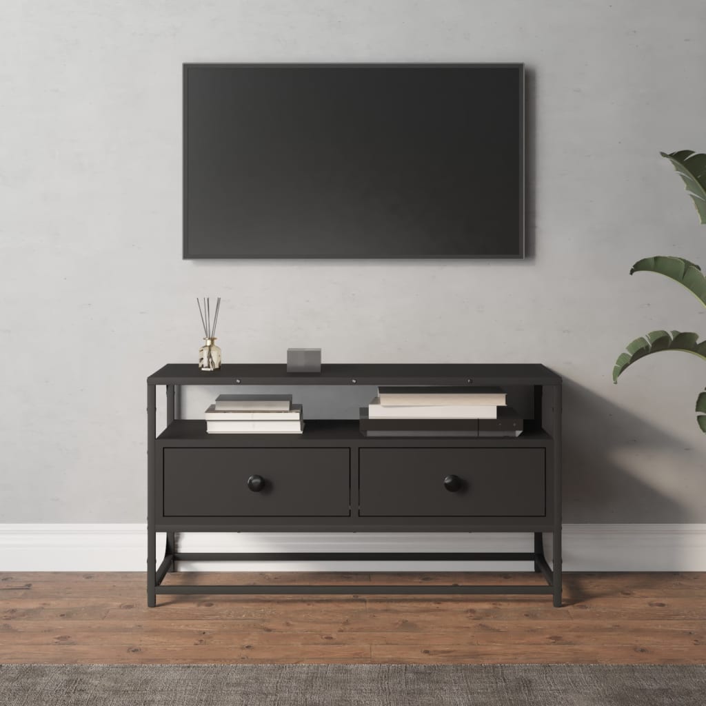 Meuble TV en Acier et Bois Gris - 100 cm-Mon Meuble TV-Noir-80 cm-13