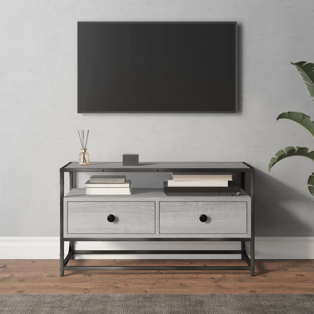 Meuble TV en Acier et Bois Gris - 100 cm-Mon Meuble TV-Sonoma gris-80 cm-12
