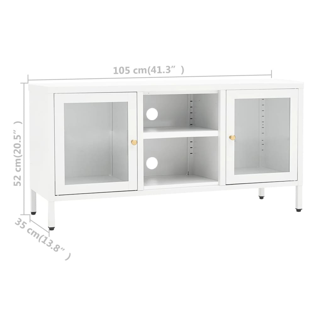 Meuble TV en Acier et Verre Blanc - 105 cm-Mon Meuble TV-Blanc-1-10