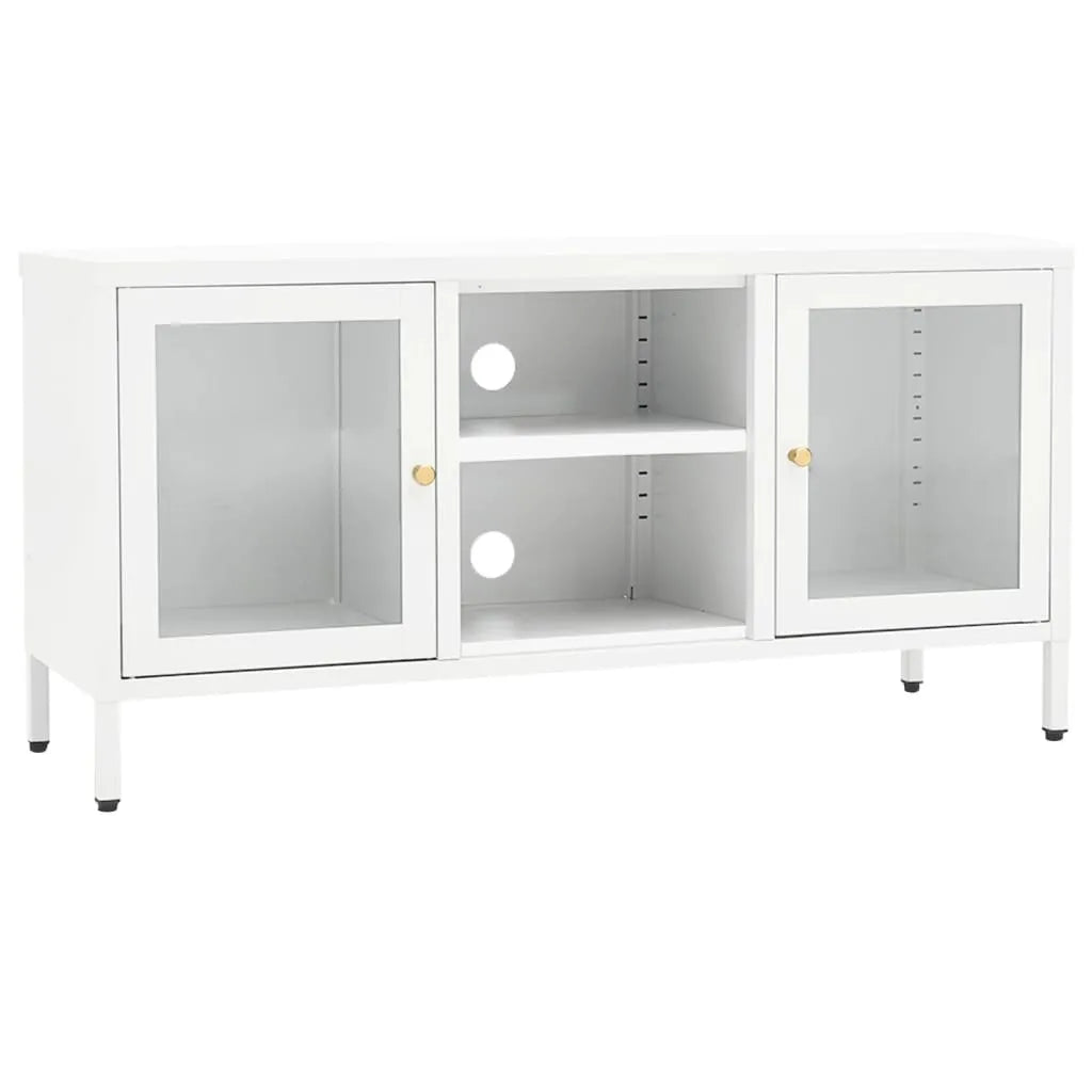 Meuble TV en Acier et Verre Blanc - 105 cm-Mon Meuble TV-Blanc-1-2