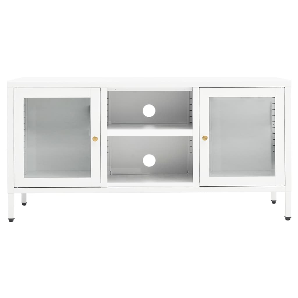 Meuble TV en Acier et Verre Blanc - 105 cm-Mon Meuble TV-Blanc-1-3