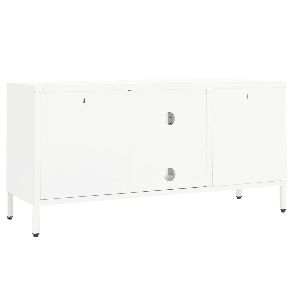 Meuble TV en Acier et Verre Blanc - 105 cm-Mon Meuble TV-Blanc-1-5