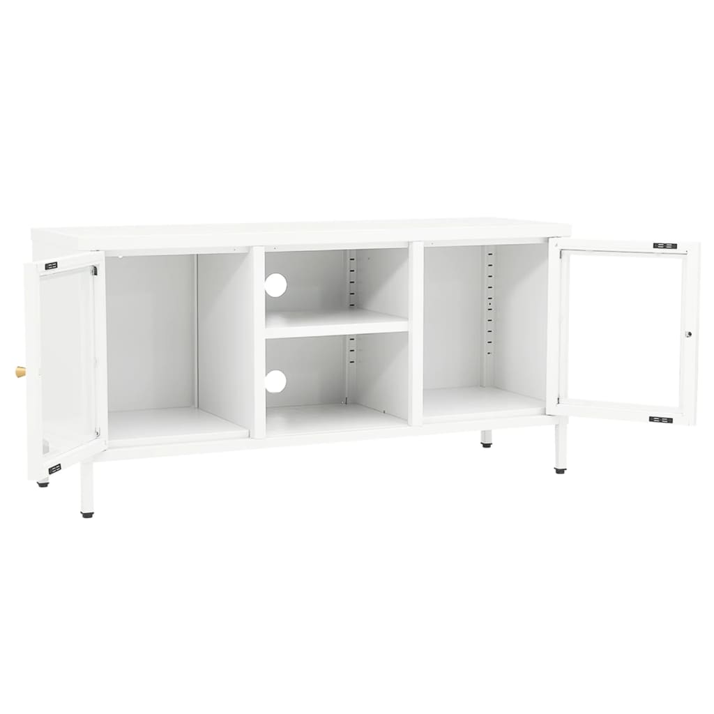 Meuble TV en Acier et Verre Blanc - 105 cm-Mon Meuble TV-Blanc-1-6