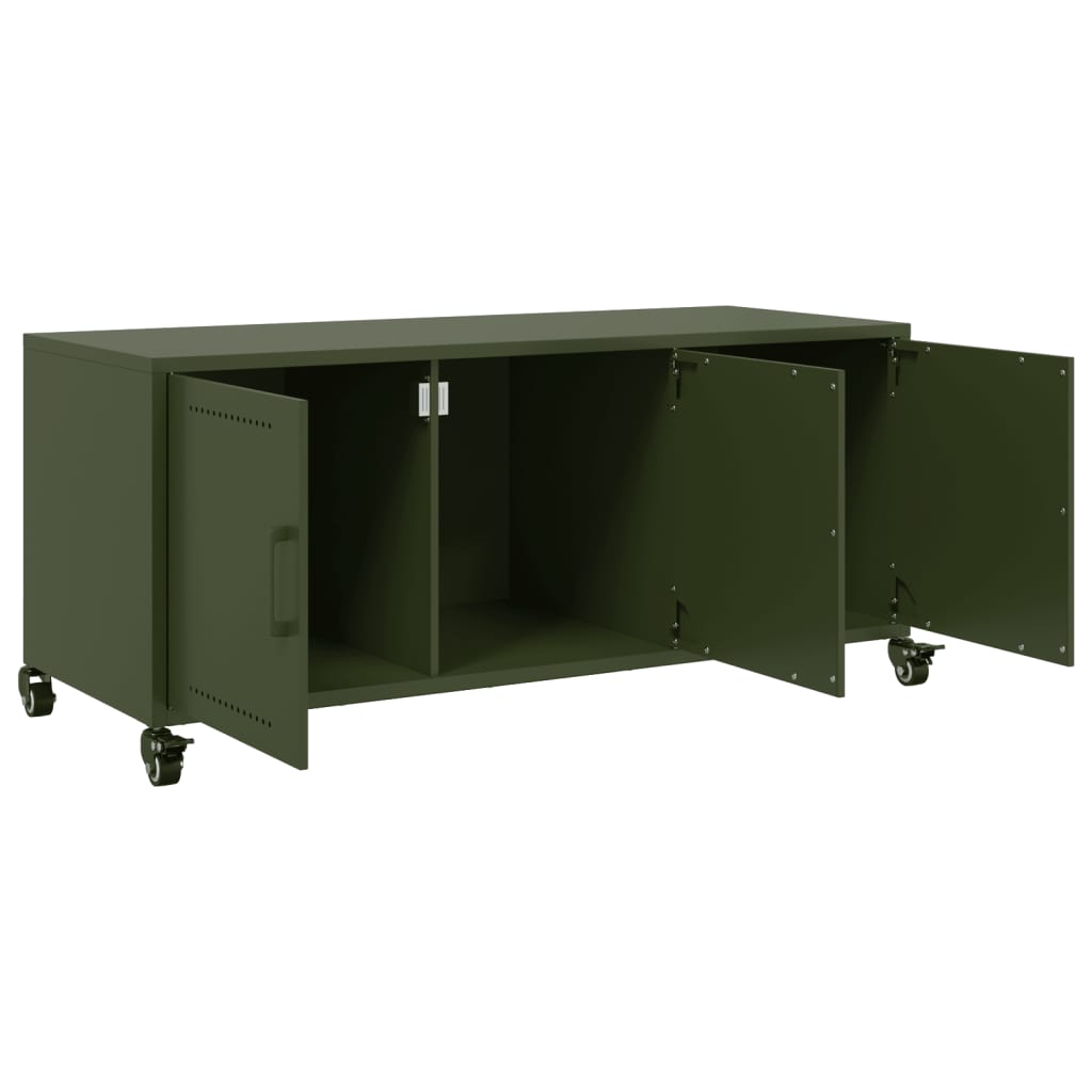 Meuble TV en Acier Vert - 3 Portes-Mon Meuble TV-Rose-1-10