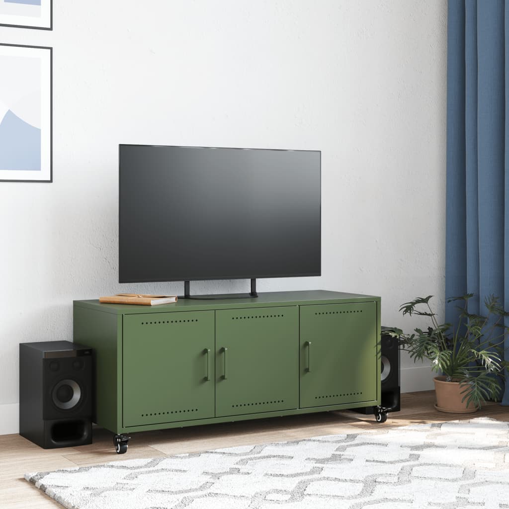 Meuble TV en Acier Vert - 3 Portes-Mon Meuble TV-Rose-1-3
