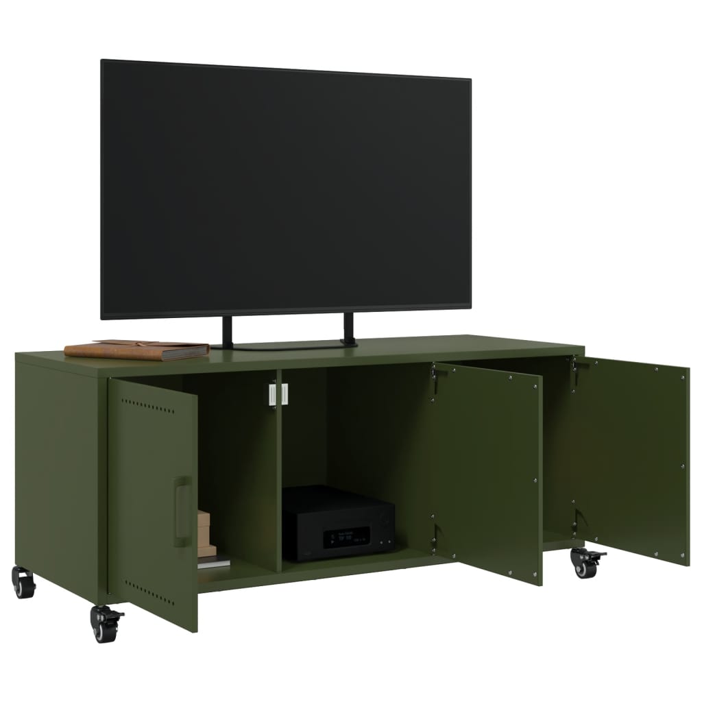 Meuble TV en Acier Vert - 3 Portes-Mon Meuble TV-Rose-1-4