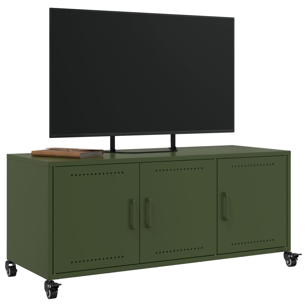 Meuble TV en Acier Vert - 3 Portes-Mon Meuble TV-Rose-1-5