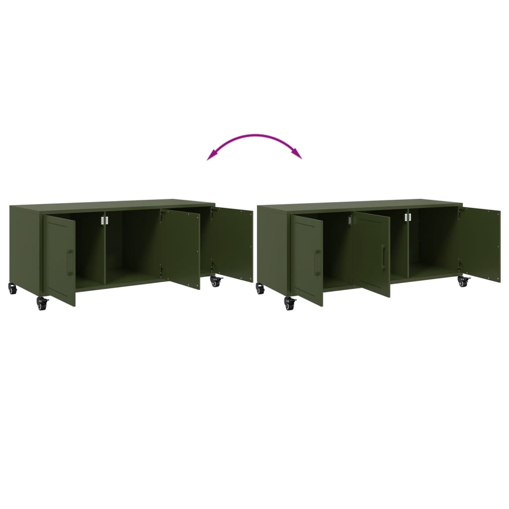 Meuble TV en Acier Vert - 3 Portes-Mon Meuble TV-Rose-1-9