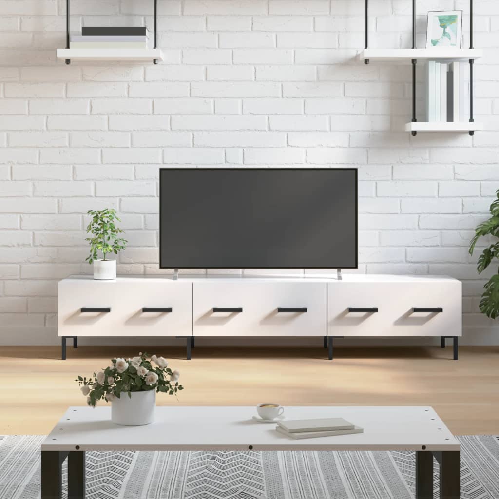 Meuble TV en Bois Blanc Brillant - 150 cm-Mon Meuble TV-Blanc brillant-1-1