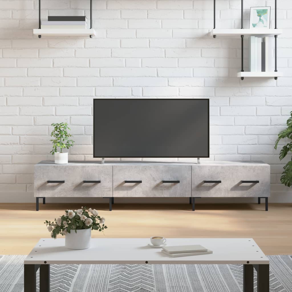 Meuble TV en Bois Blanc Brillant - 150 cm-Mon Meuble TV-Gris béton-1-14