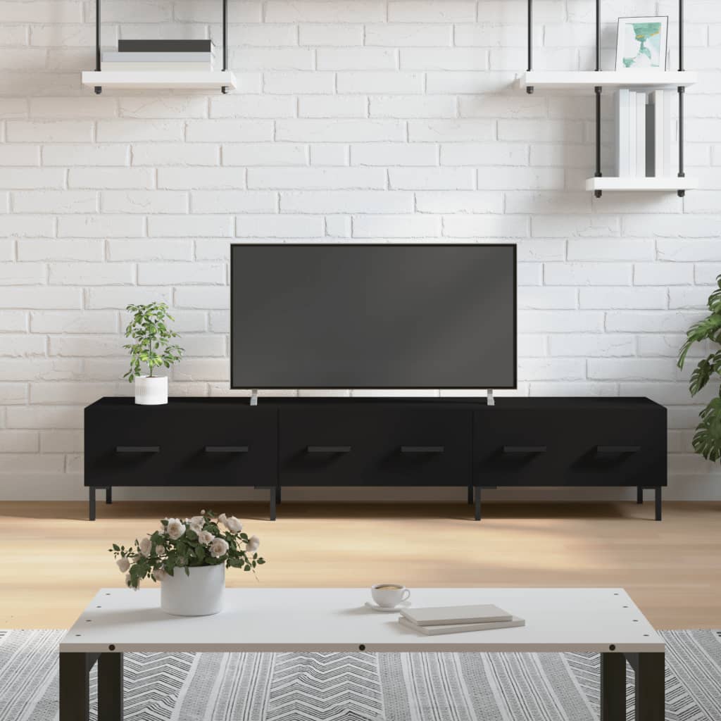 Meuble TV en Bois Blanc Brillant - 150 cm-Mon Meuble TV-Noir-1-13