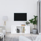 Meuble TV en Bois Brun Effet Chêne Fumé - 100 cm-Mon Meuble TV-Blanc brillant-1-11