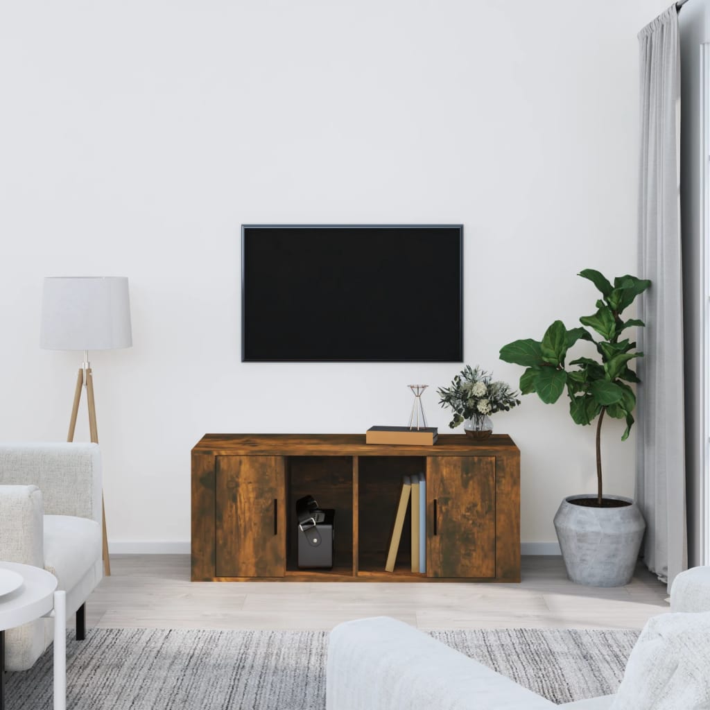Meuble TV en Bois Brun Effet Chêne Fumé - 100 cm-Mon Meuble TV-Chêne fumé-1-1