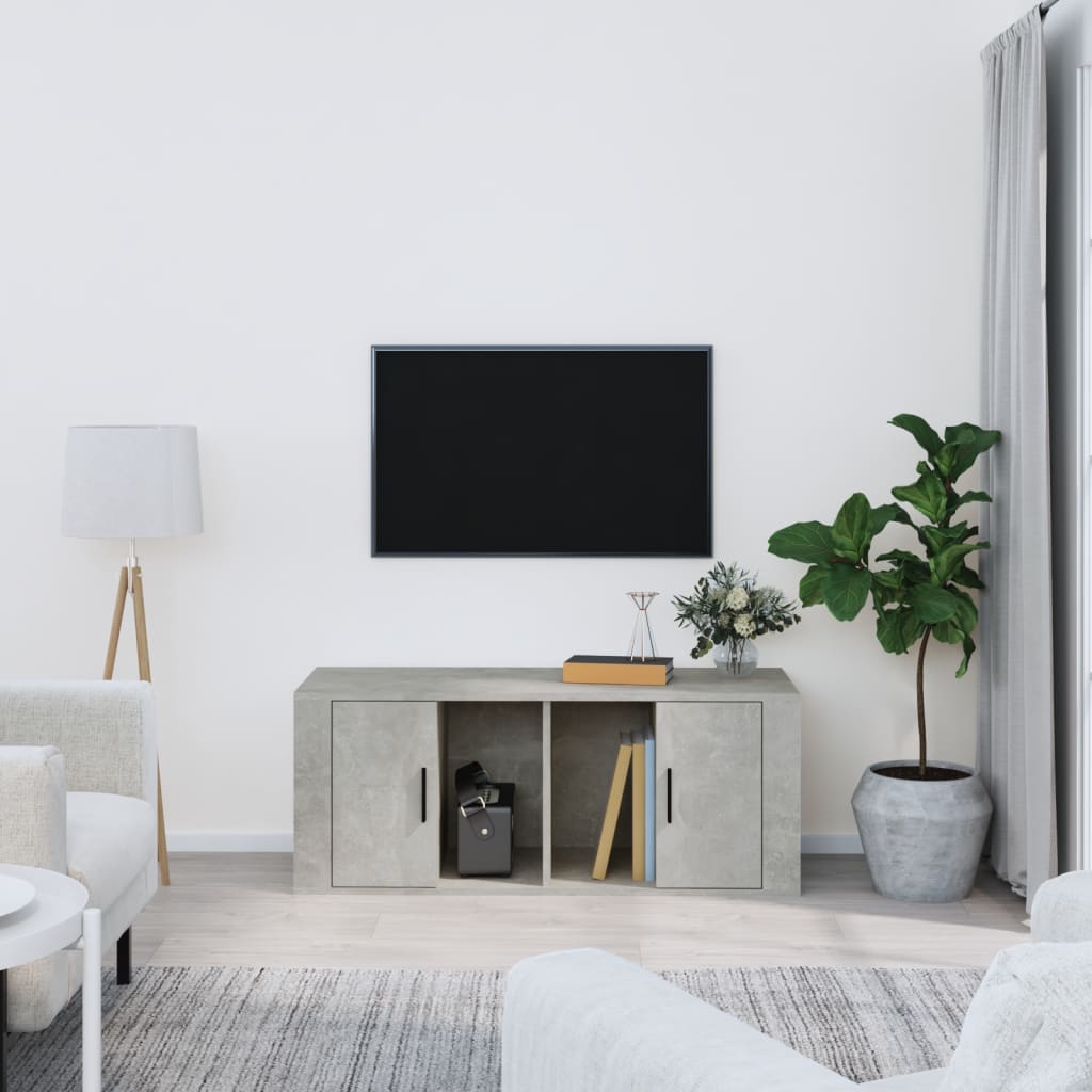 Meuble TV en Bois Brun Effet Chêne Fumé - 100 cm-Mon Meuble TV-Gris béton-1-12