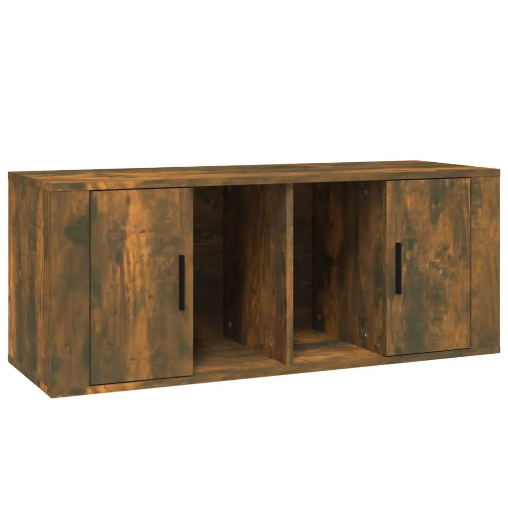 Meuble TV en Bois Brun Effet Chêne Fumé - 100 cm-Mon Meuble TV-Gris béton-1-2