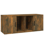 Meuble TV en Bois Brun Effet Chêne Fumé - 100 cm-Mon Meuble TV-Gris béton-1-2