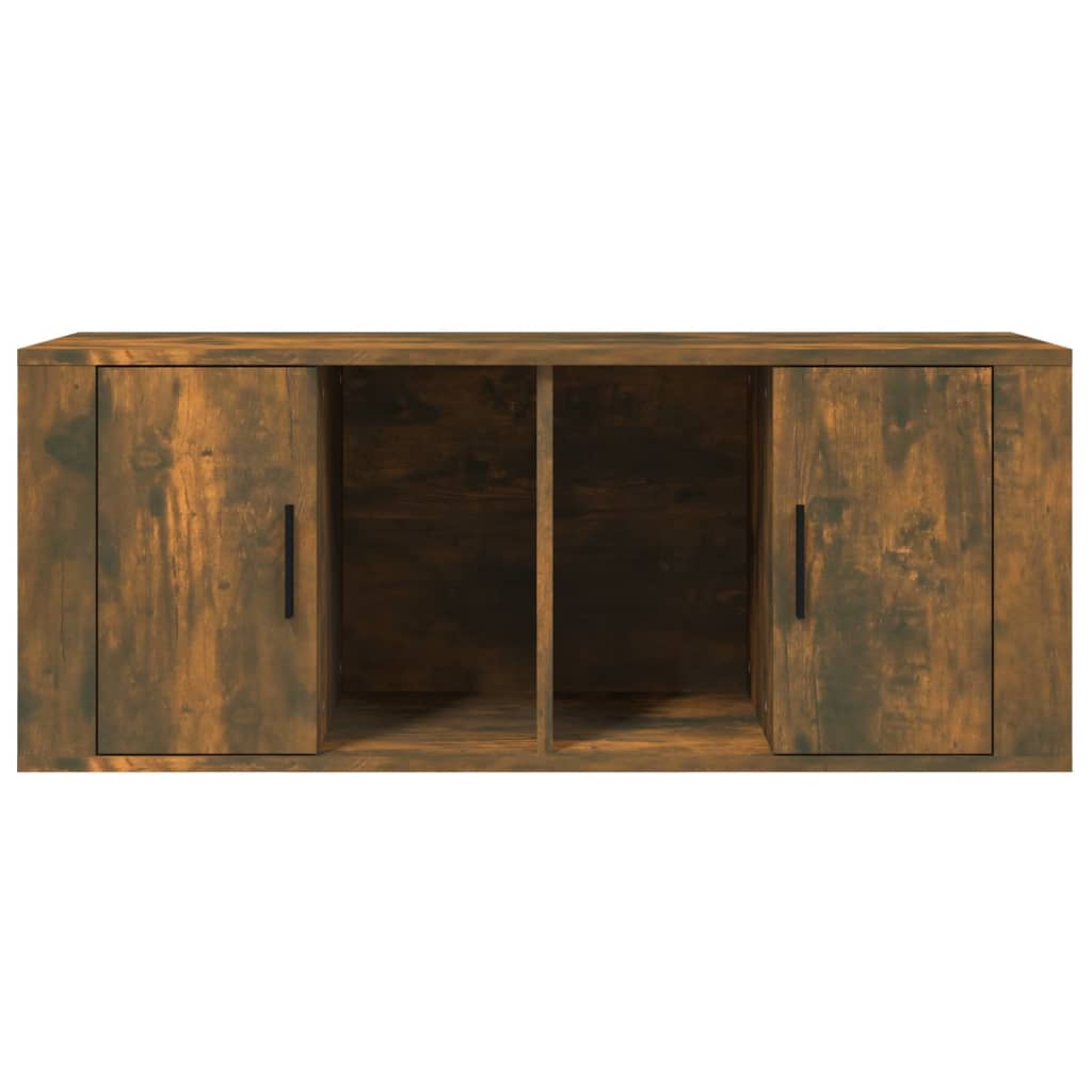 Meuble TV en Bois Brun Effet Chêne Fumé - 100 cm-Mon Meuble TV-Gris béton-1-5