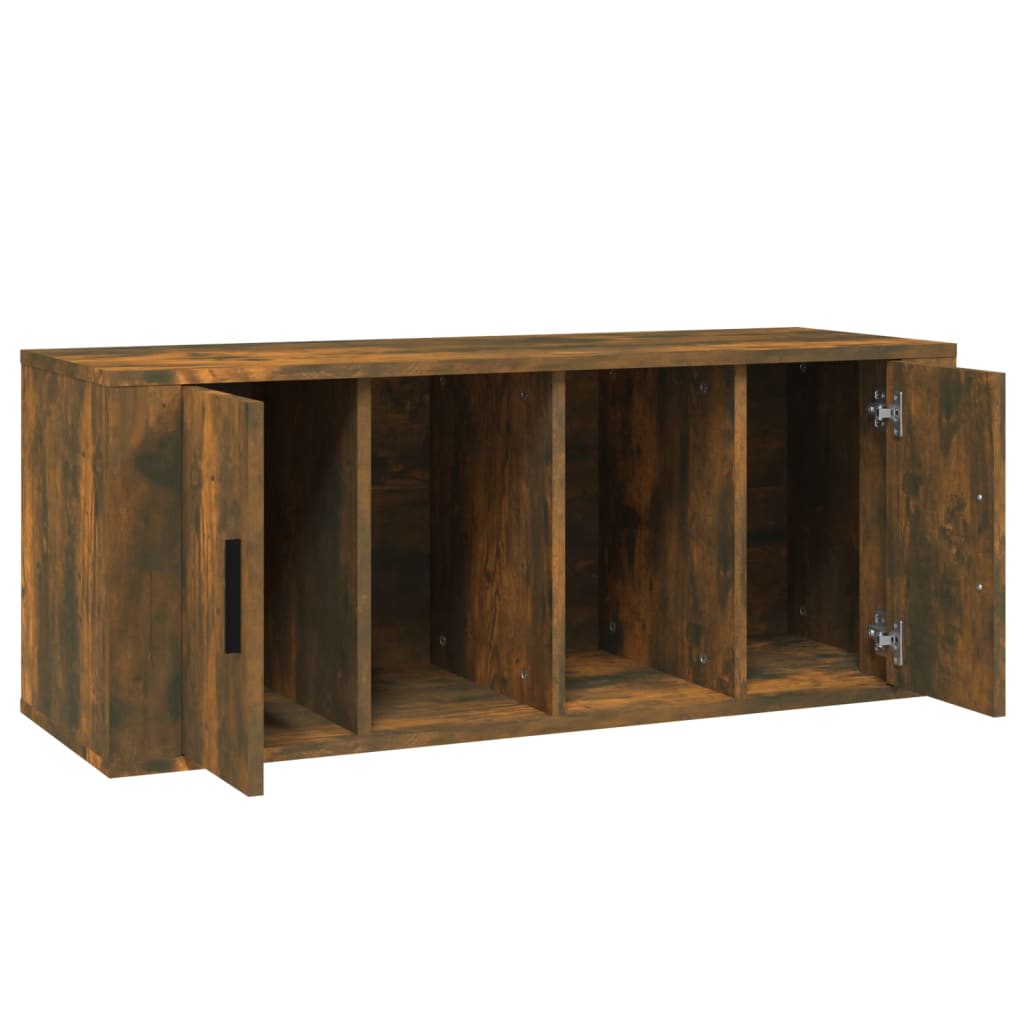 Meuble TV en Bois Brun Effet Chêne Fumé - 100 cm-Mon Meuble TV-Gris béton-1-7