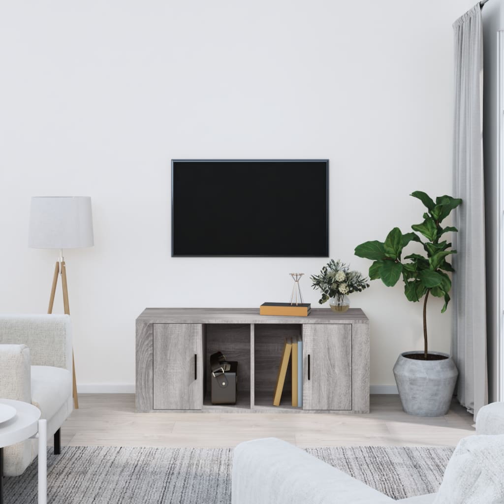 Meuble TV en Bois Brun Effet Chêne Fumé - 100 cm-Mon Meuble TV-Sonoma gris-1-13