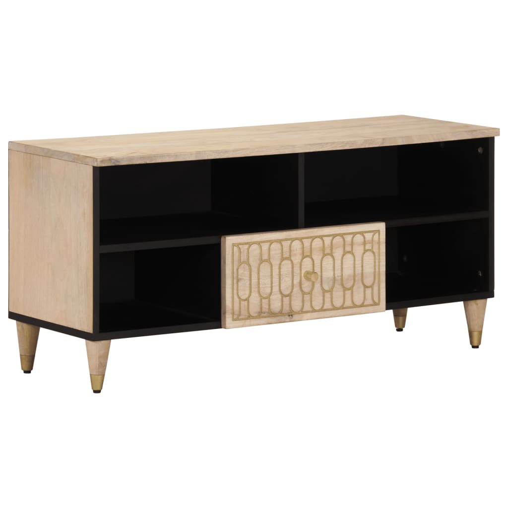 Meuble TV en Bois de Manguier Clair - 100 cm-Mon Meuble TV-Naturel-1-12