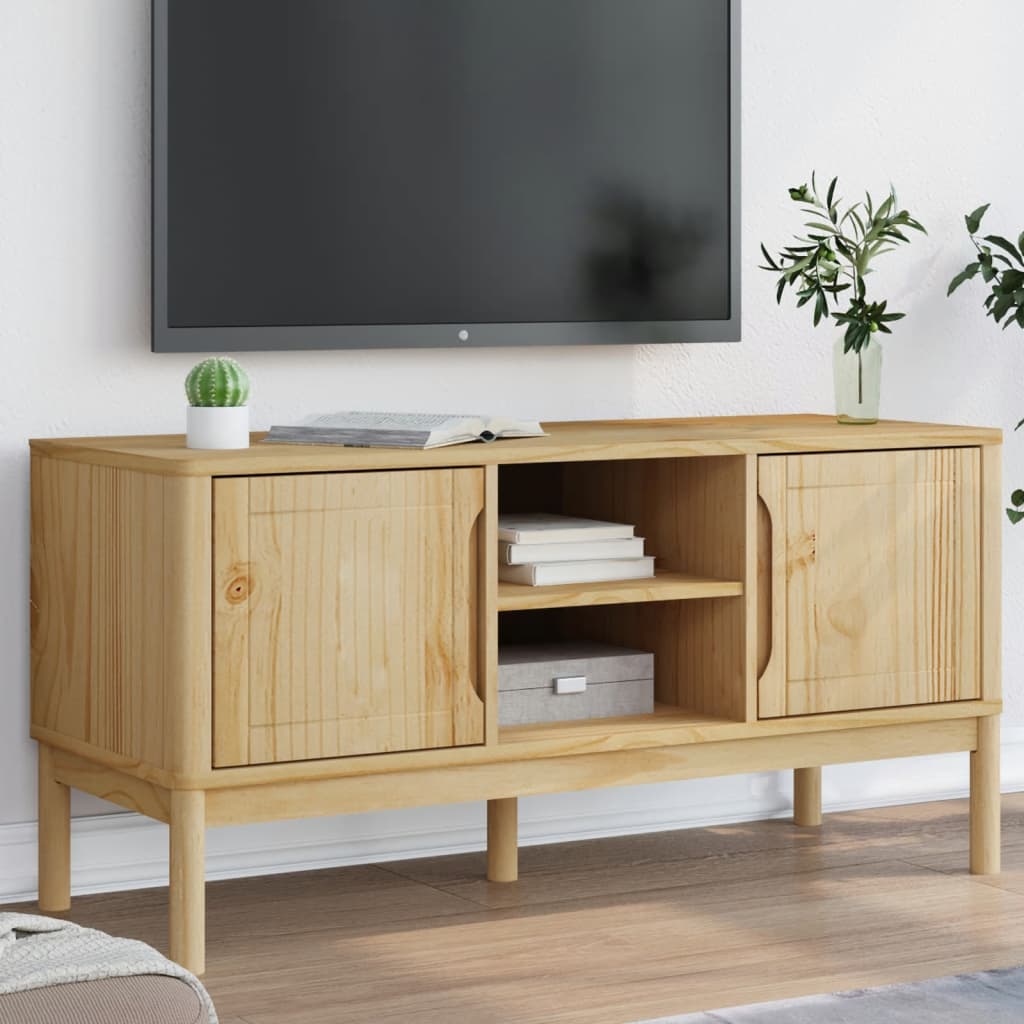 Meuble TV en Bois de Pin Cire - 114 cm-Mon Meuble TV-Marron cire-1-1