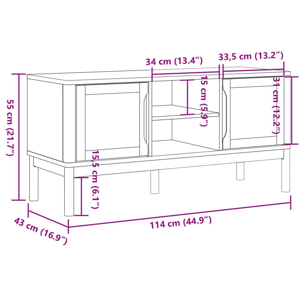 Meuble TV en Bois de Pin Cire - 114 cm-Mon Meuble TV-Marron cire-1-10