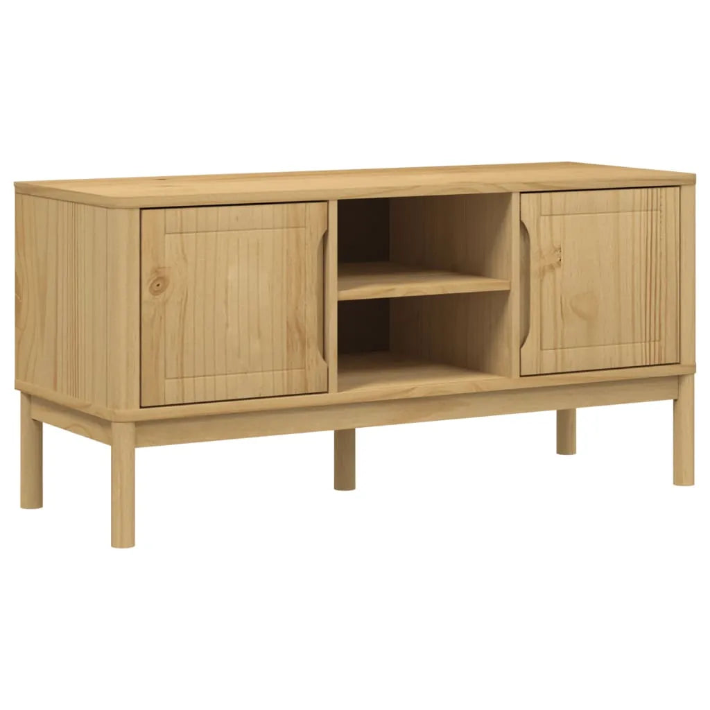 Meuble TV en Bois de Pin Cire - 114 cm-Mon Meuble TV-Marron cire-1-2